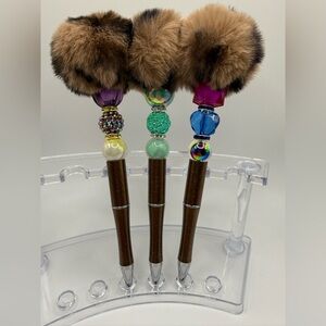 3 Leopard Brown Beaded Pen Set